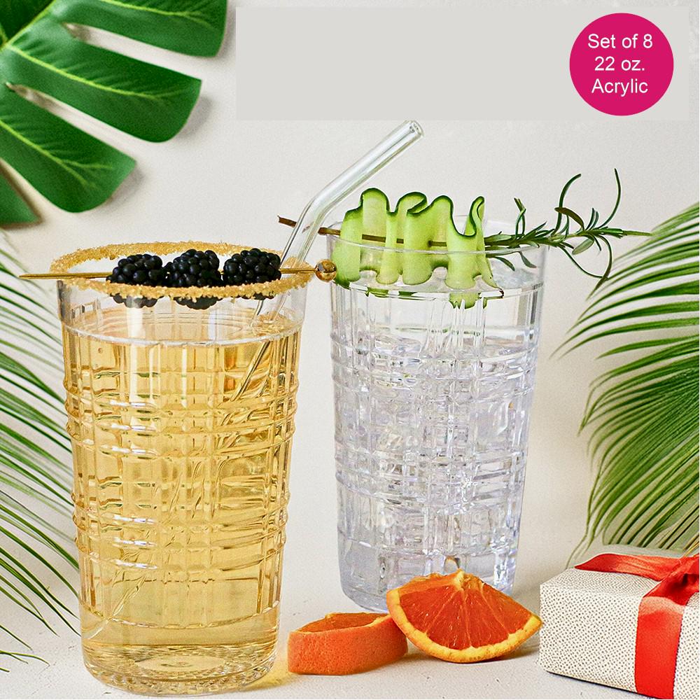 Plaid Clear Acrylic Tumbler (Set of 8): Shatterproof Cocktail Drink Cups  (23 oz)