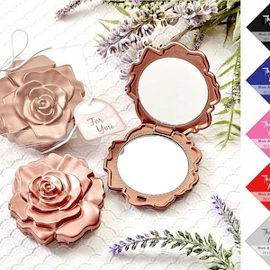 Dusty Rose Compact Mirror Bridal Shower Party Favors, Bridesmaid Gifts, Sweet 16, Quinceañera, Folding Cosmetic Mirrors With Rose Design
