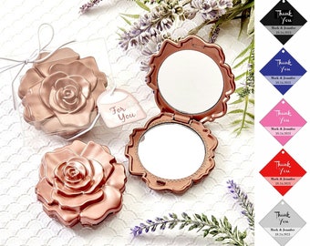 Dusty Rose Compact Mirror Bridal Shower Party Favors, Bridesmaid Gifts, Sweet 16, Quinceañera, Folding Cosmetic Mirrors With Rose Design