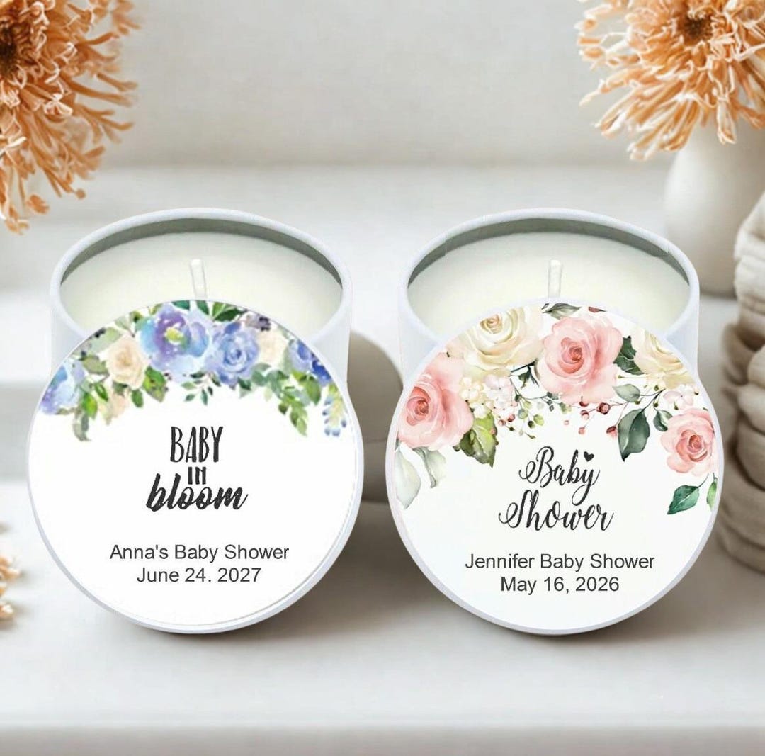 Personalized Baby Shower Candle Favors: Custom Mini Travel Tin Candles ...