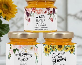 Baby Shower Party Honey Favors, Personalized Mini Honey Jars (2 oz)