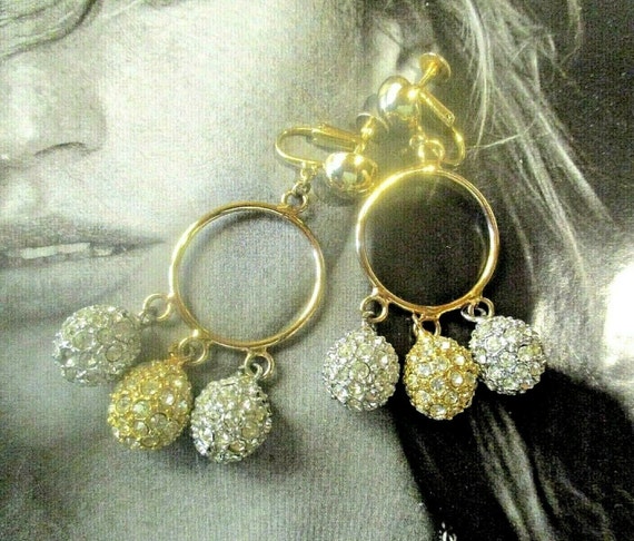 LES BERNARD Hoop Earrings Rhinestone Crystal Dang… - image 4