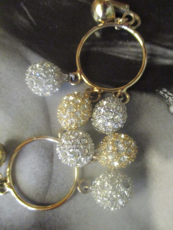LES BERNARD Hoop Earrings Rhinestone Crystal Dang… - image 6