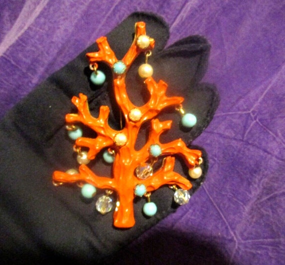 The Mermaid's Coral Branch Christmas Tree Brooch … - image 1