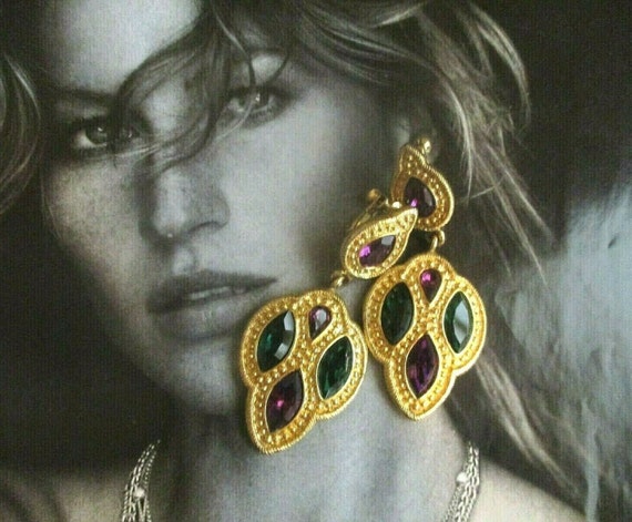 Stunning NAPIER 2.75" Byzantium Jeweled Earrings S