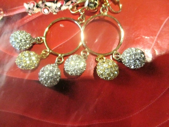 LES BERNARD Hoop Earrings Rhinestone Crystal Dang… - image 1