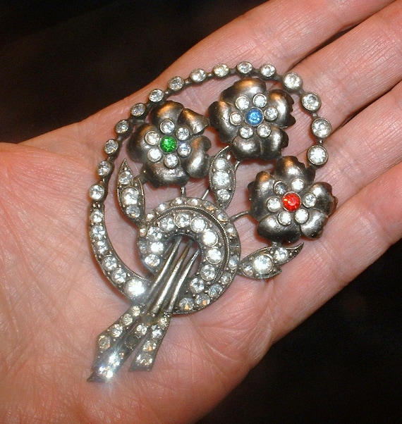 1940's 3.5" STARET Antique Flower Brooch RARE & S… - image 1