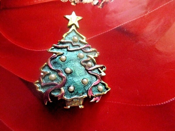 OLIT Inc Christmas Tree Pin Brooch Green Red Enam… - image 2