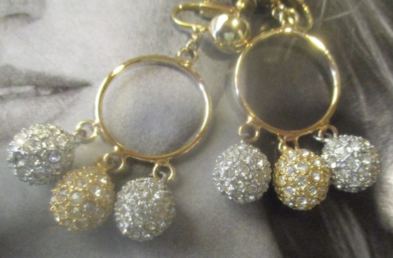 LES BERNARD Hoop Earrings Rhinestone Crystal Dang… - image 7