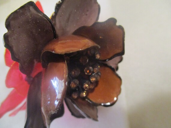 2 Fantabulous 3" Lucite Flower Brooch Tangerine &… - image 9