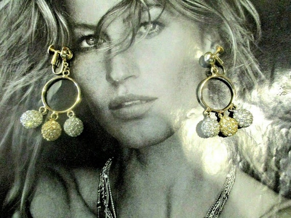 LES BERNARD Hoop Earrings Rhinestone Crystal Dang… - image 2