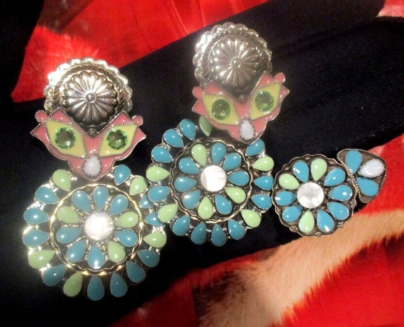 ZOE COSTE 3" MaRDI GrAS Earring + Ring Masked Owl… - image 9