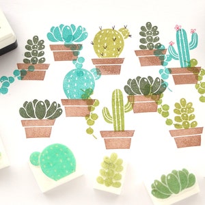 Succulent plant stamps set , Kawaii cactus, Hobonichi decoration stamps
