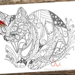 Mandala Geometric Cat Coloring Page Zentangle Printable - Etsy