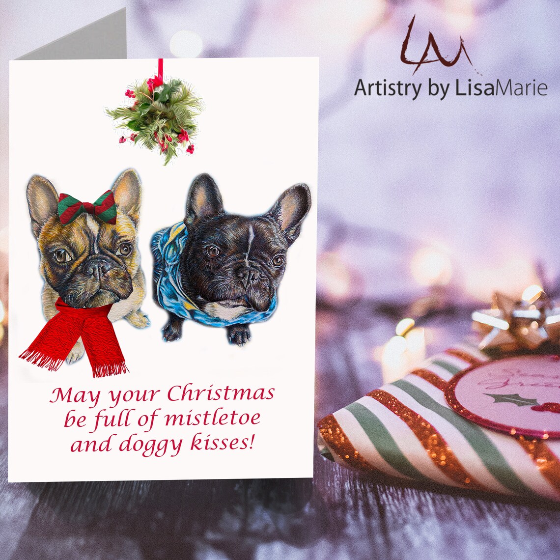 French Bulldogs Christmas Cards Printable Holiday Card Dog Etsy