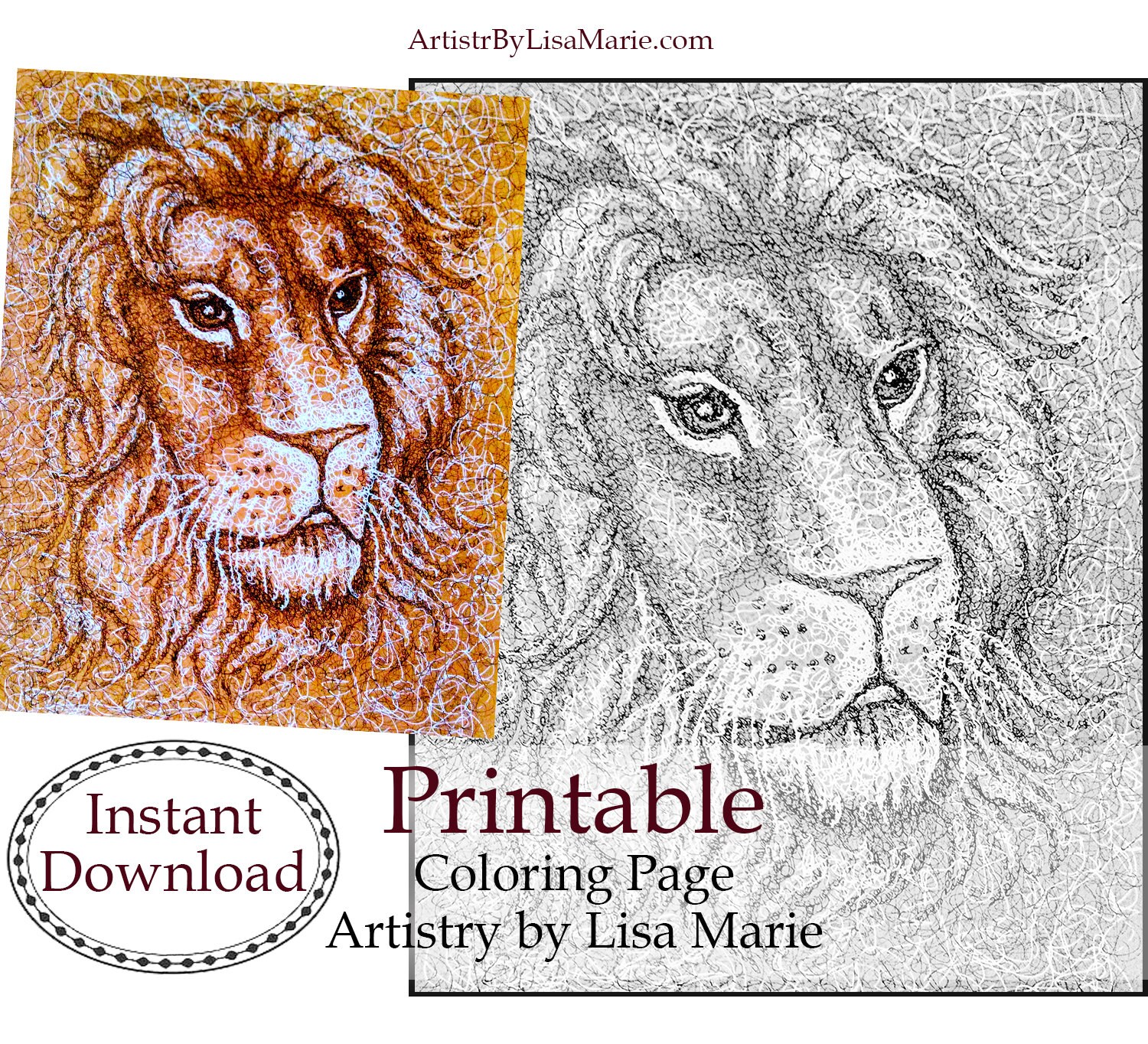 printable coloring page instant download digital stamp lion etsy australia
