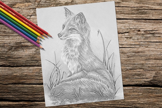 adult coloring page fox grayscale coloring pages instant etsy grayscale coloring pages