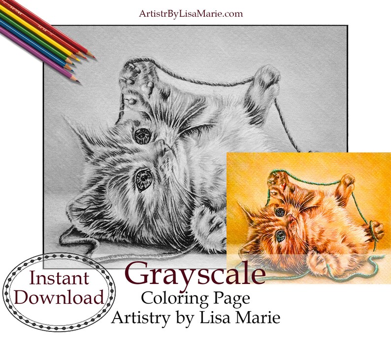 Cat Coloring Instant Download Coloring Printable Adult Coloring From Coloring Book Grayscale Cat Art For Cat Lover - 