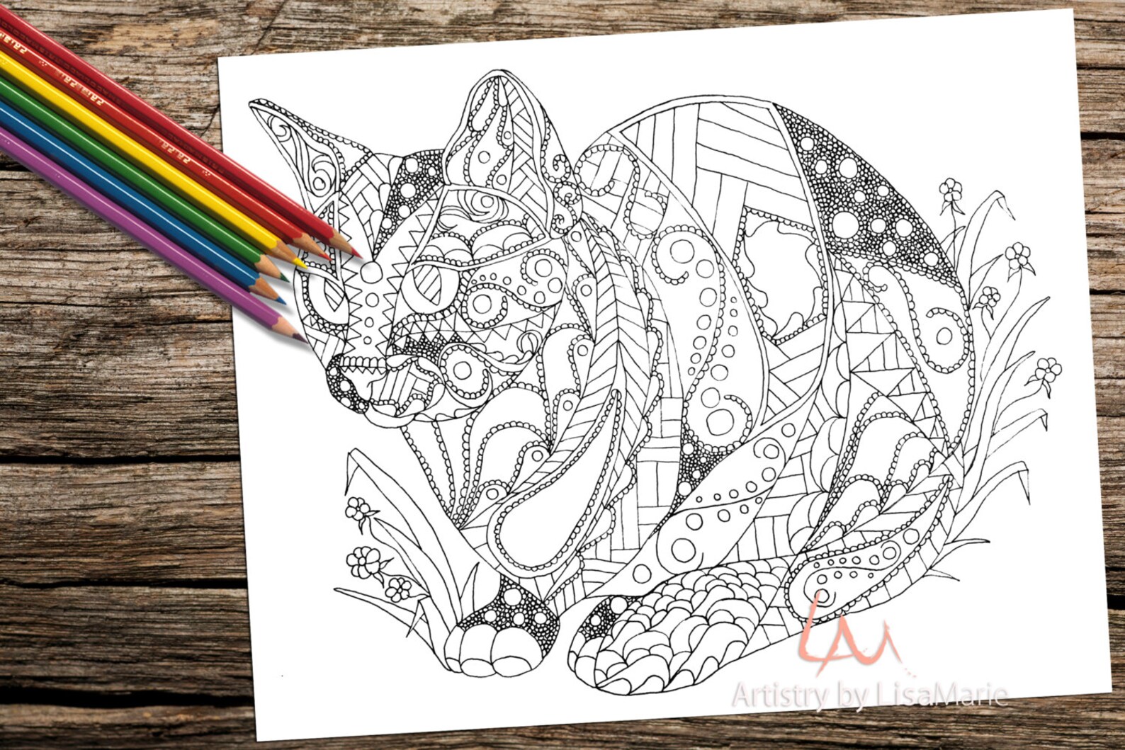 Mandala Geometric Cat Coloring Page Zentangle Printable - Etsy
