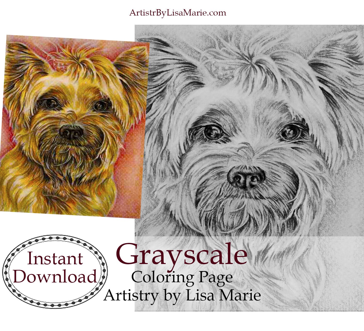 yorkie dog lover coloring grayscale coloring book for adults etsy