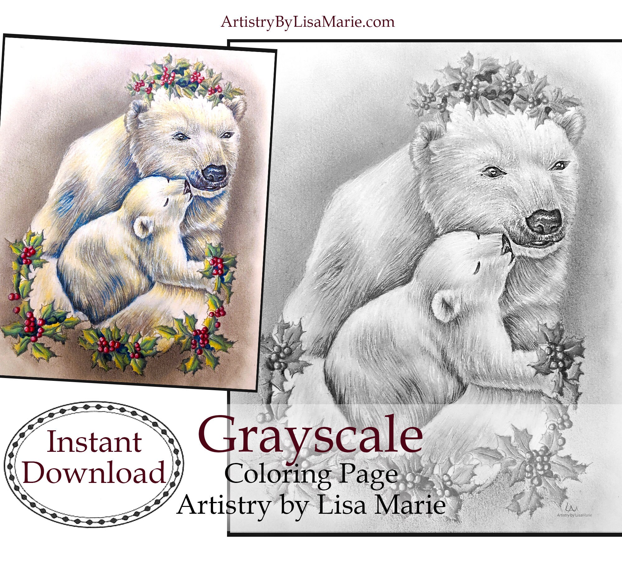 Baby Polar Bear Print Coloring Pages For Adults Bear Cub Etsy