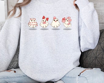 Boo Ghost Valentine Crewneck Sweatshirt, Teacher V Day Shirt For School, Valentine's Ghost Sweater