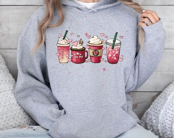 Valentine Coffee Latte Hoodie, Cute Trendy Valentine Hoodie, Coffee Lover Top, February 14 attire, Valentine Hooded Sweatshirt