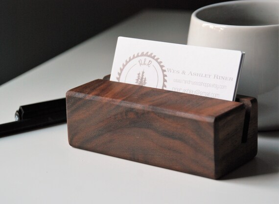 Walnut Business Card Holder Gift For Dad Wooden Desk Etsy