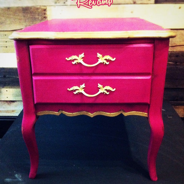 Pink French Provincial Nightstand - Passion Pink End Table/Nightstand with Gold Trim (French Provincial) // SOLD