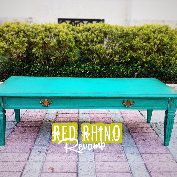 Teal Coffee Table - Aged Hot Teal Coffee & Cocktail Table // SOLD
