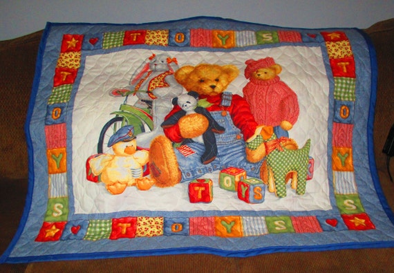 Baby Quilt Teddy Bear and friends reversible | Etsy