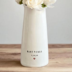 Anniversary gift personalized ceramic vase custom couple gift wedding keepsake handmade pottery with carved initials name and date decor