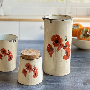 Red Poppy handmade ceramic Carafe Ceramic Poppy pourer Housewarming Gift image 2