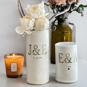 Personalized anniversary vase custom couple initials ceramic vase custom engraved couple wedding vase personalized anniversary gift