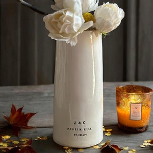 Personalized anniversary vase handmade ceramic 10" or 12"  flower vase Tall Personalized Round Vase couple gift personalized gift for her
