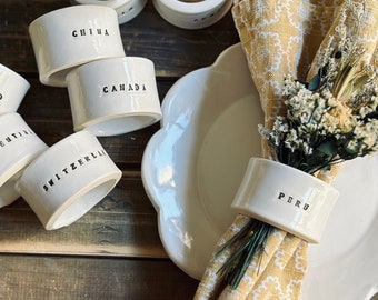 Personalized ceramic Napkin Rings handmade engraved napkin ring wedding gift housewarming present ceramic gift for party event  napkin ring