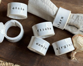 Personalized lower case font ceramic Napkin Rings handmade engraved napkin ring gift family gatherings housewarming gift for couple