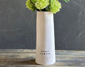 Tall Personalized Handmade Ceramic Vase with faux elevated hydrangea faux olive branch bundle gift set anniversary gift for her custom vase