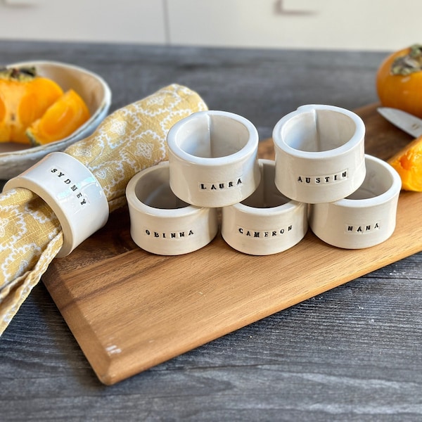 Custom ceramic Napkin Rings handmade engraved napkin ring family housewarming present ceramic gift for party event  napkin ring