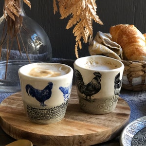 Bauernhof Sammeltasse, blaue Hahn Tasse, Cappuccino-Tasse, handgemachte Keramik Espresso-Tasse, Macchiato-Tasse, Geschenke für Kaffee-Liebhaber, Teetasse Bild 3