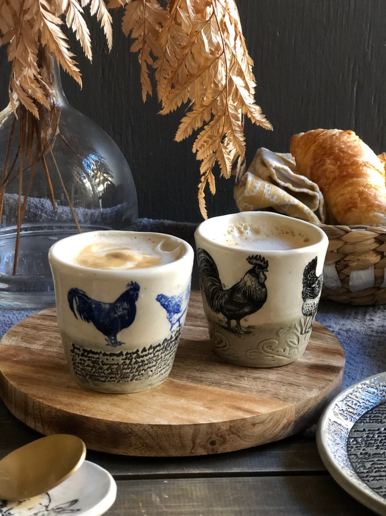 Bauernhof Sammeltasse, blaue Hahn Tasse, Cappuccino-Tasse, handgemachte Keramik Espresso-Tasse, Macchiato-Tasse, Geschenke für Kaffee-Liebhaber, Teetasse Bild 3