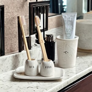 Handmade ceramic bathroom set personalized toothbrush holder tray cup set