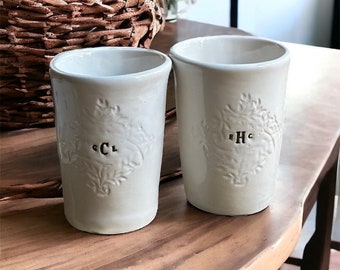 Personalized engraved ceramic tumbler stamped custom cup for wedding gift monogram cup for housewarming gift for couple anniversary tumbler