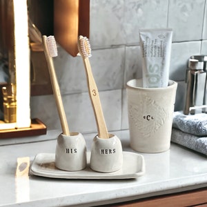 Handmade ceramic bathroom set personalized toothbrush holder tray cup set