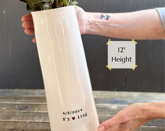 Handmade custom ceramic Vase Tall 12" Personalized Round ceramic vase couple gift custom gift for her personalized anniversary wedding vase