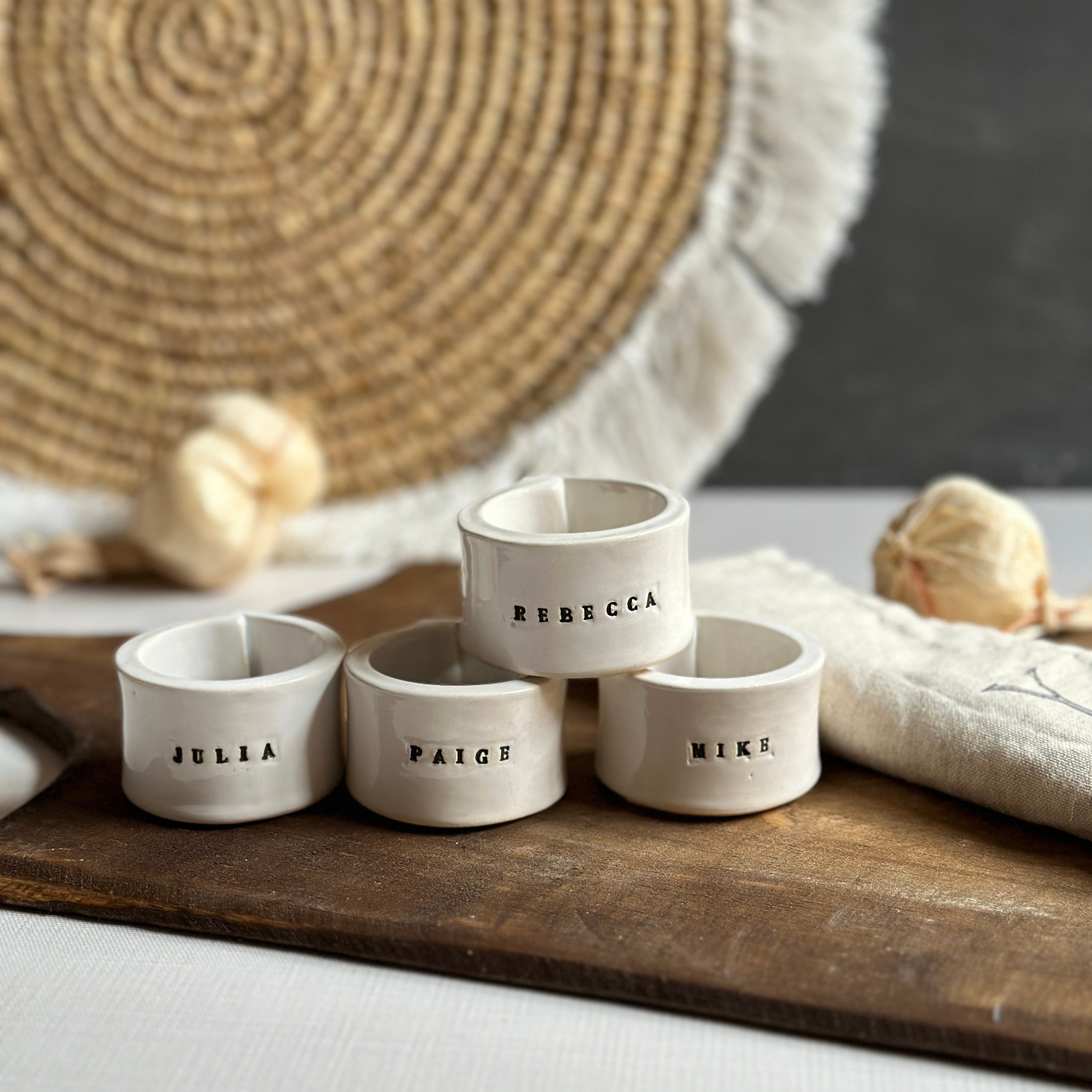 Set of personalized Napkin Rings handmade engraved ceramic napkin ring housewarming present ceramic gift for family event napkin rings Etsy