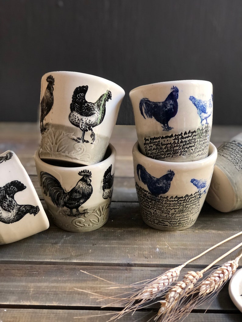 Bauernhof Sammeltasse, blaue Hahn Tasse, Cappuccino-Tasse, handgemachte Keramik Espresso-Tasse, Macchiato-Tasse, Geschenke für Kaffee-Liebhaber, Teetasse Bild 5