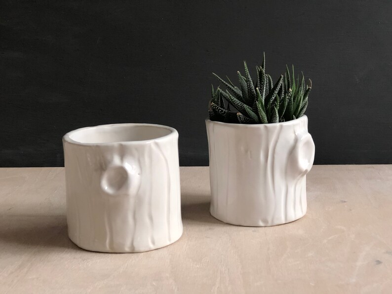 Handmade Ceramic white woodgrain planter housewarming gift modern succulent white planter Woodgrain planter image 6