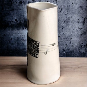 Handmade ceramic pitcher vase rose swiss cross hand-drawn modern tall ceramic vase housewarming gift modern vase for minimalist decor lover image 8