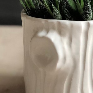Handmade Ceramic white woodgrain planter housewarming gift modern succulent white planter Woodgrain planter image 4